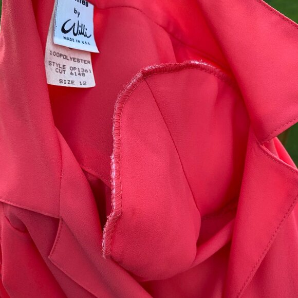 Vintage 80s Willi Petites Pink Button-Up Belted Dress Size 12 Polyester Lined - Picture 6 of 16